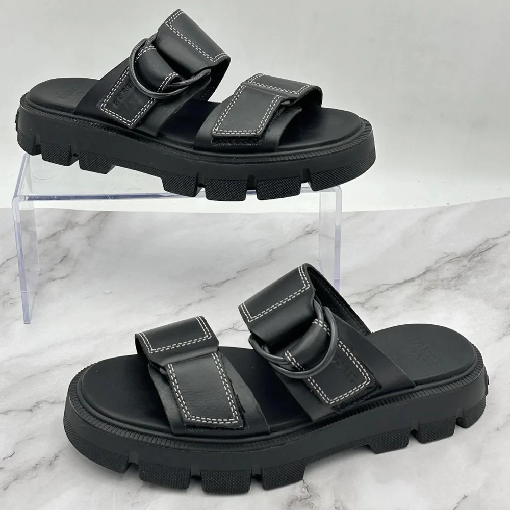 Sorel Sandals Womens Size 6 Black Leather Slides Adjustable Strap NL5223-010 - Picture 1 of 12